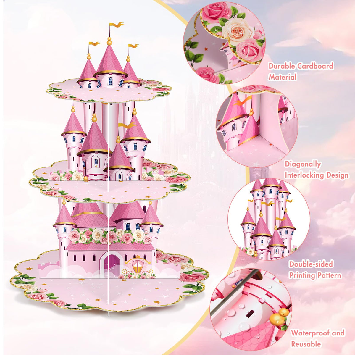 Zopeal pink floral stand for birthday parties and baby showers.