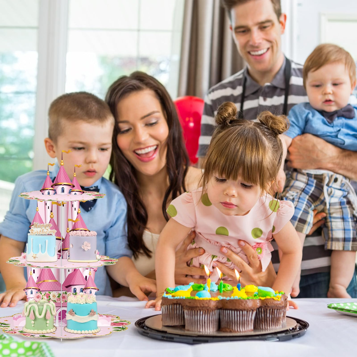 Zopeal princess stand pairs with other decorations for cohesive party decor.