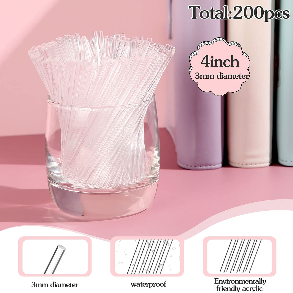 Zopeal round cake pops rods 3mm clear for stable presentation