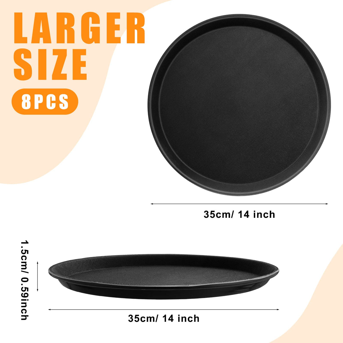 Zopeal round tray with raised edges for stable serving