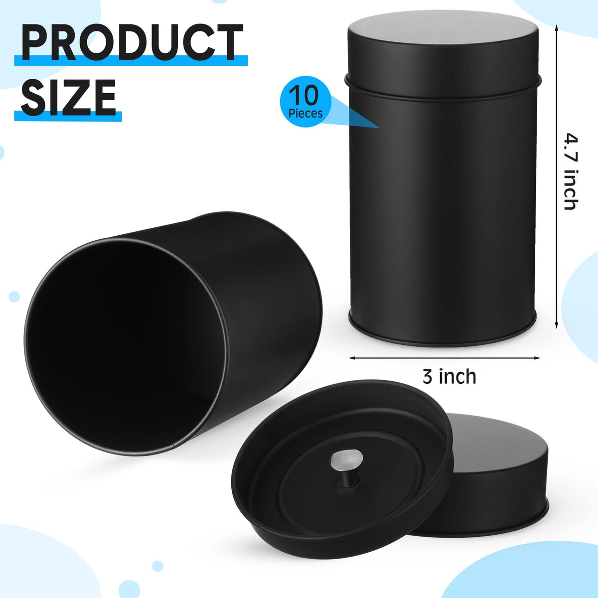 Zopeal round black tin offers compact, secure tea storage.
