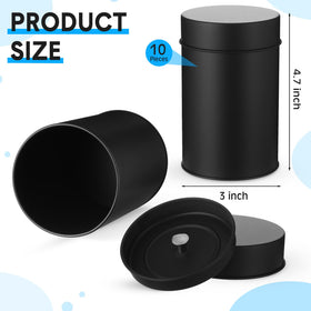 Zopeal round black tin offers compact, secure tea storage.