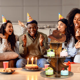 Zopeal Western Cupcake Stand 3-tier structure provides sturdy dessert display.