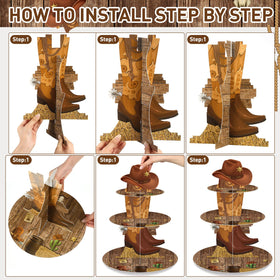 Zopeal Western Cupcake Stand with wood-texture panels suits rustic baby showers.