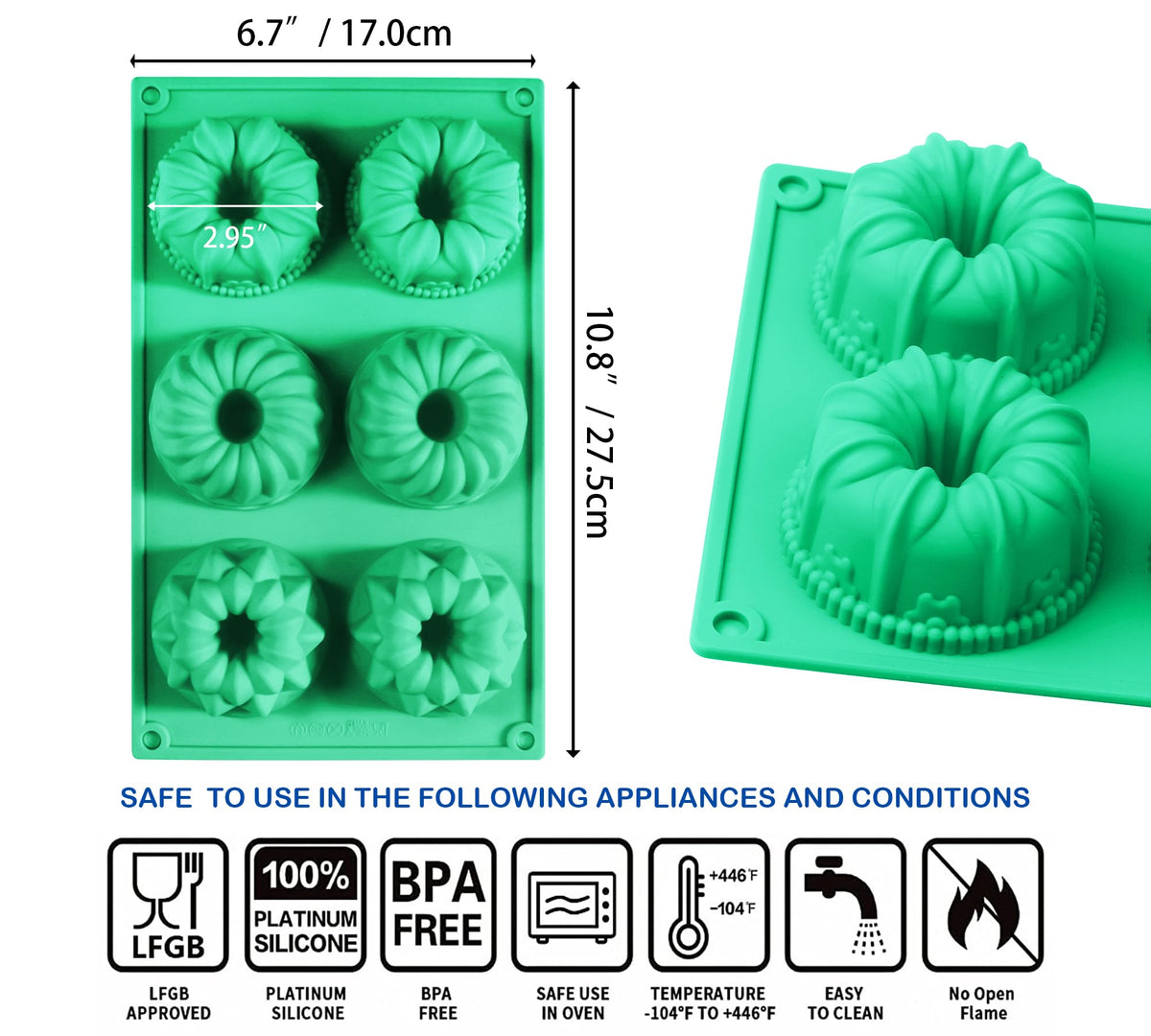 Zorazio 3-pcs silicone cake pan set ideal for donuts, muffins and cupcakes.