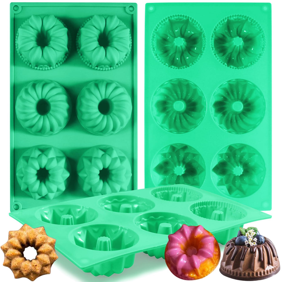 Zorazio 6-cavity fluted tube cake pan with easy release for six mini cakes.