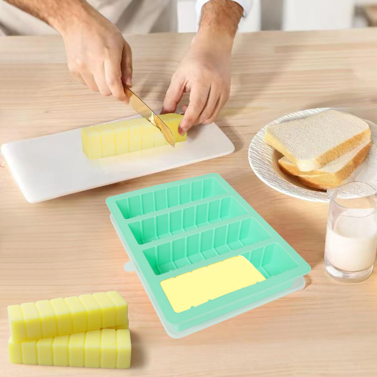 Zorazio butter cubes pop out easily after a gentle twist.