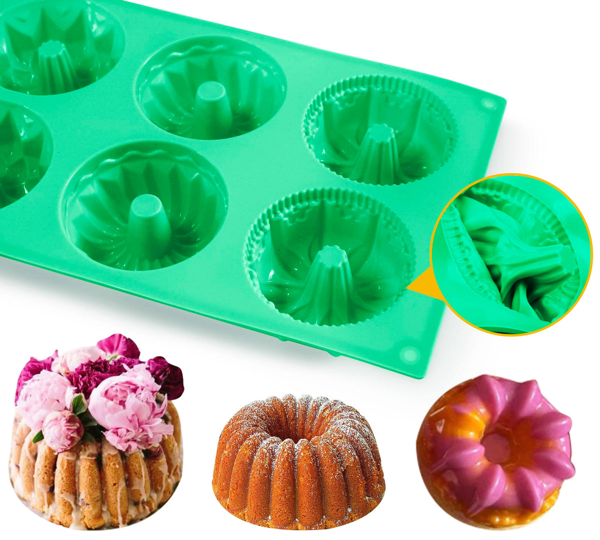 Zorazio flexible non-stick silicone bakeware for simple release and cleanup.