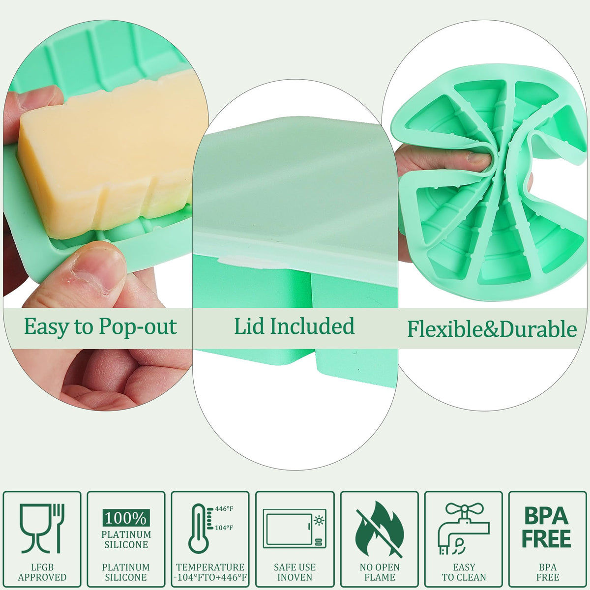 Zorazio silicone butter mold is oven-safe for versatile cooking tasks.