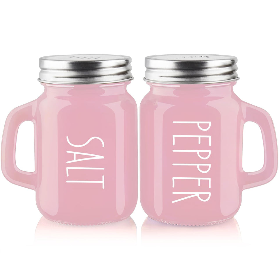 ZOSUJO pink salt and pepper set on counter for everyday seasoning.