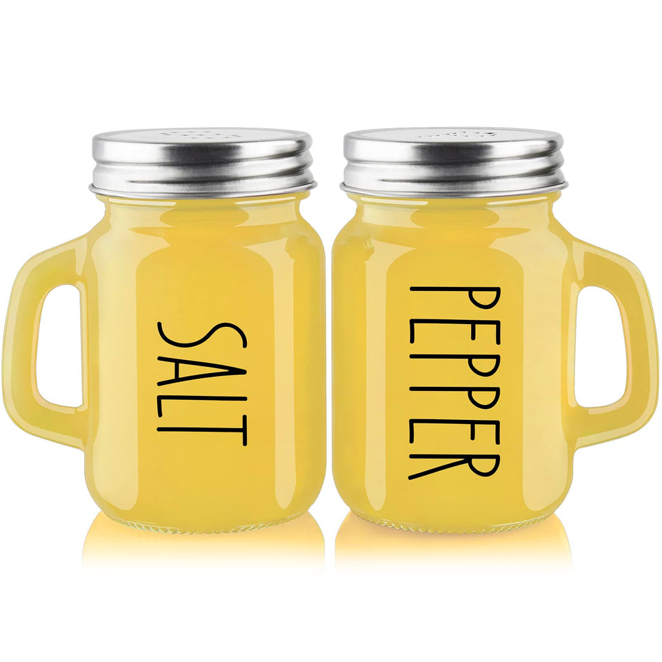 ZOSUJO Yellow Salt and Pepper Set on a kitchen countertop for everyday seasoning.