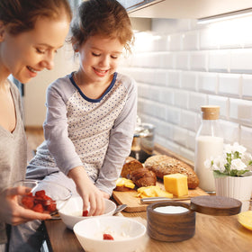 ZOVANO Acacia salt cellar on counter complements modern kitchen style