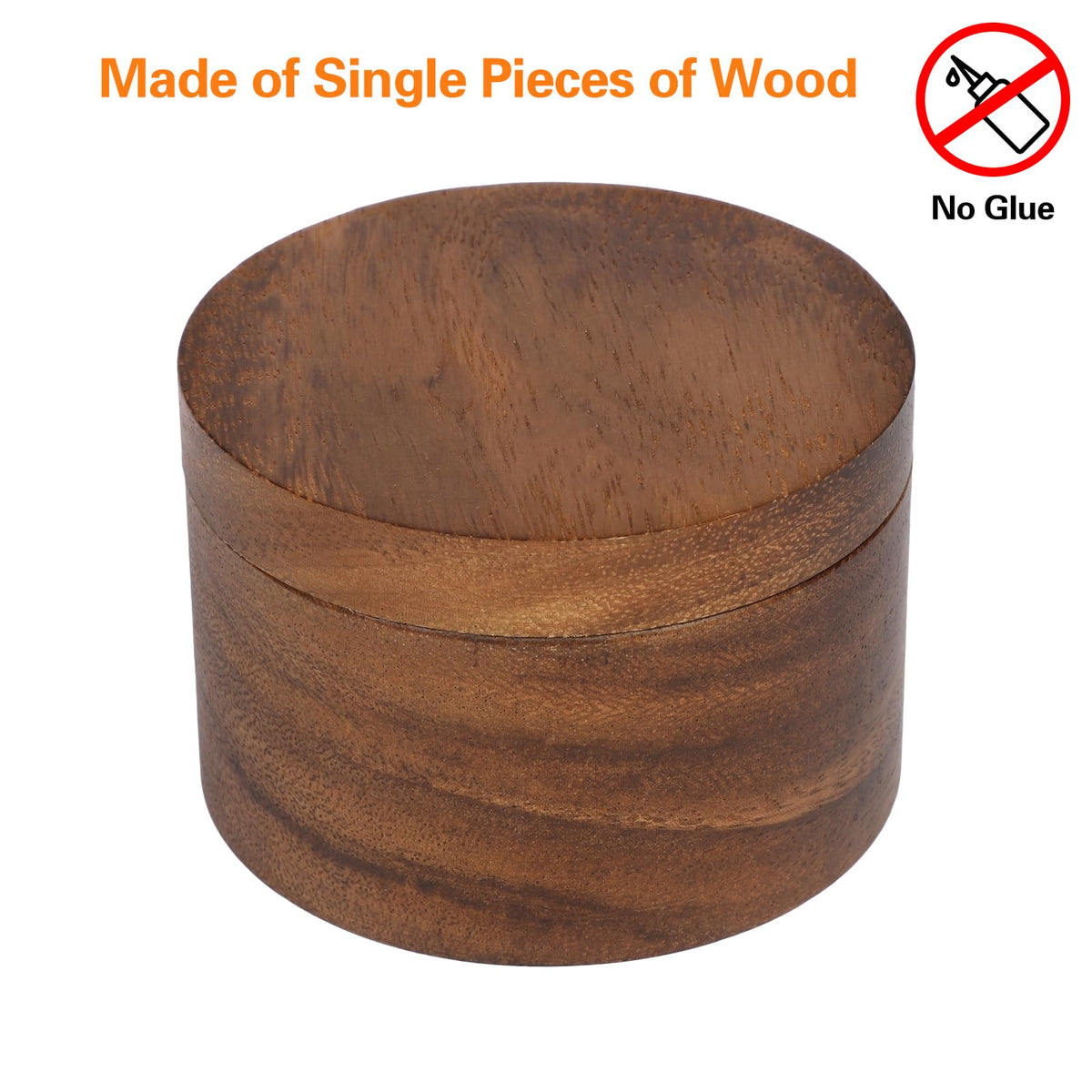 ZOVANO Acacia salt cellar close-up highlighting natural wood grain