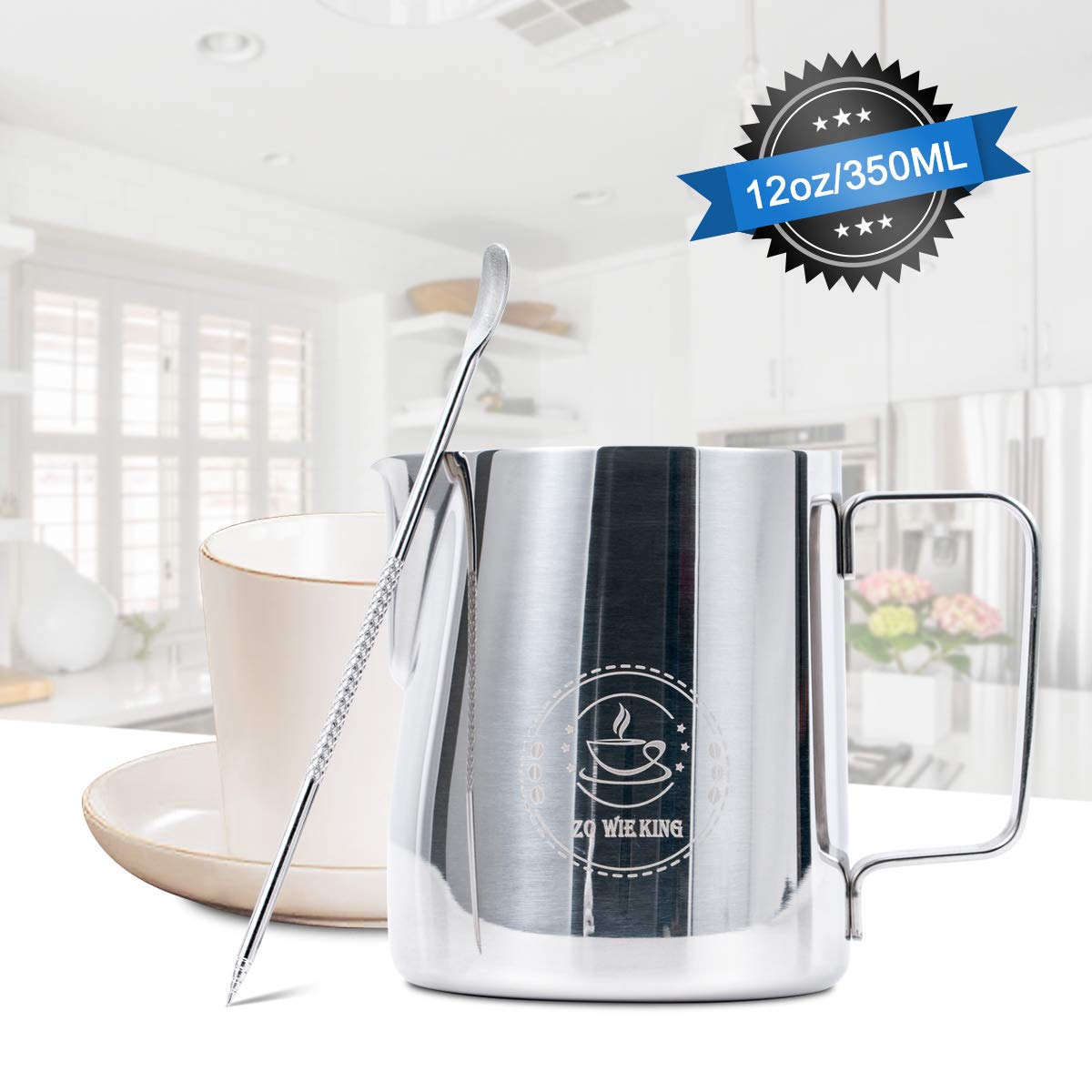 Zowie King gift-ready 12oz milk pitcher for coffee lovers