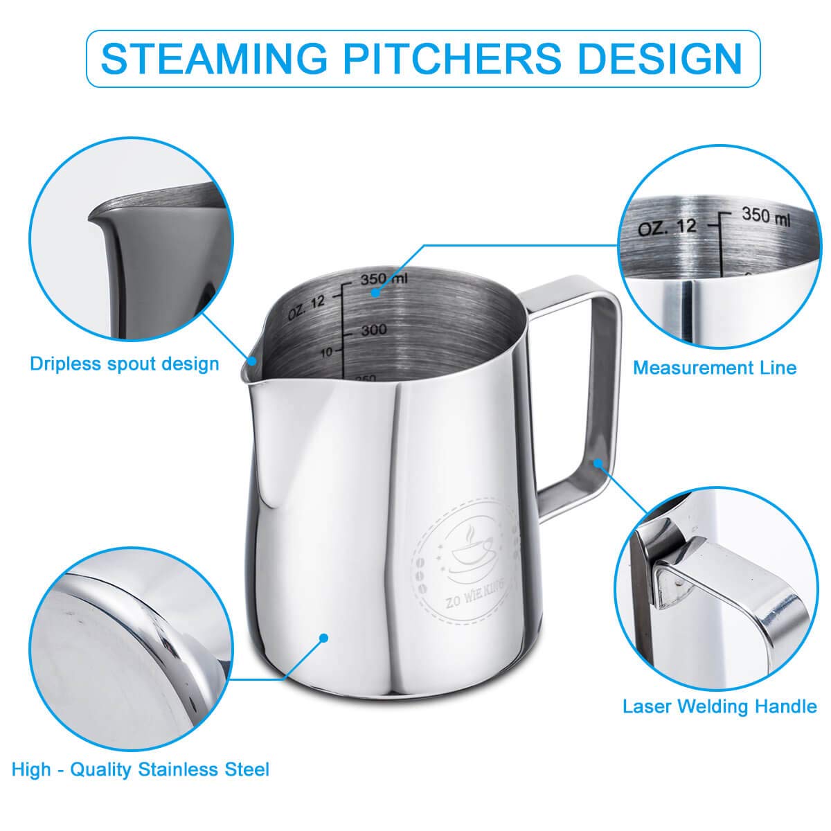 Zowie King 12oz narrow-mouth pitcher for precise pouring
