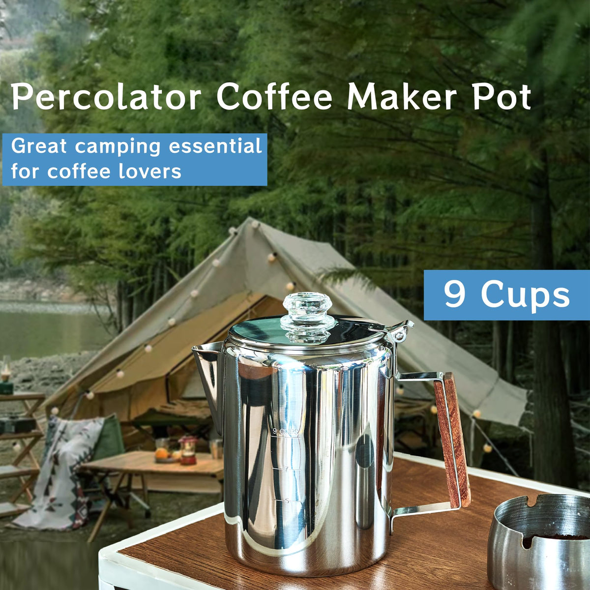 ZOWIE KING percolator on stovetop demonstrates compact, versatile brewing for travel.