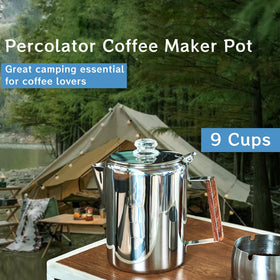 ZOWIE KING percolator on stovetop demonstrates compact, versatile brewing for travel.