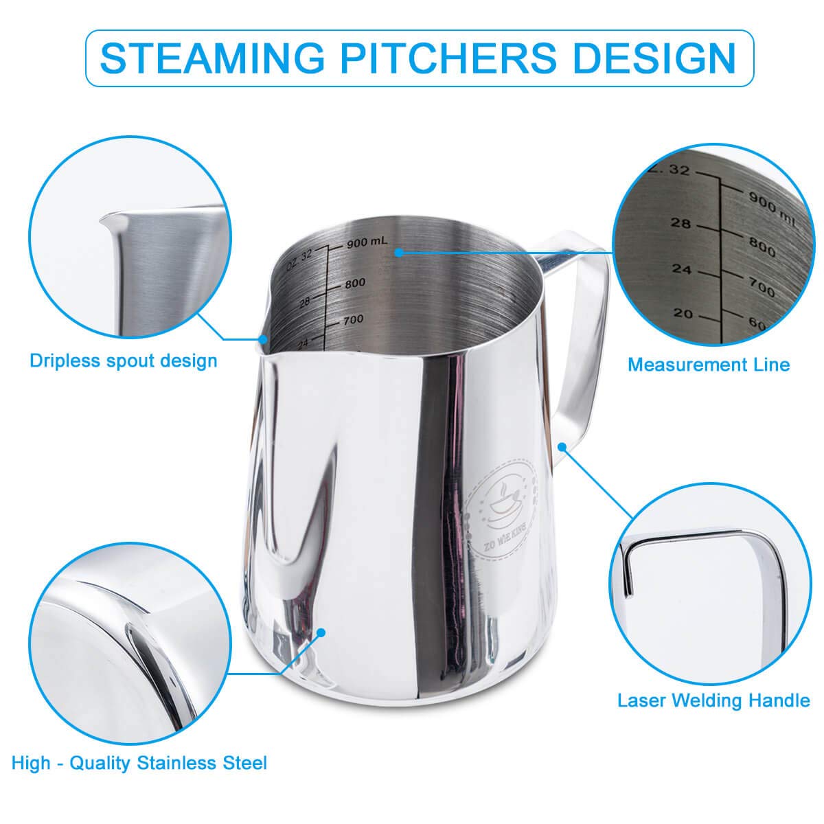ZOWIE KING Pour-Control Pitcher with dual scales aids accuracy.
