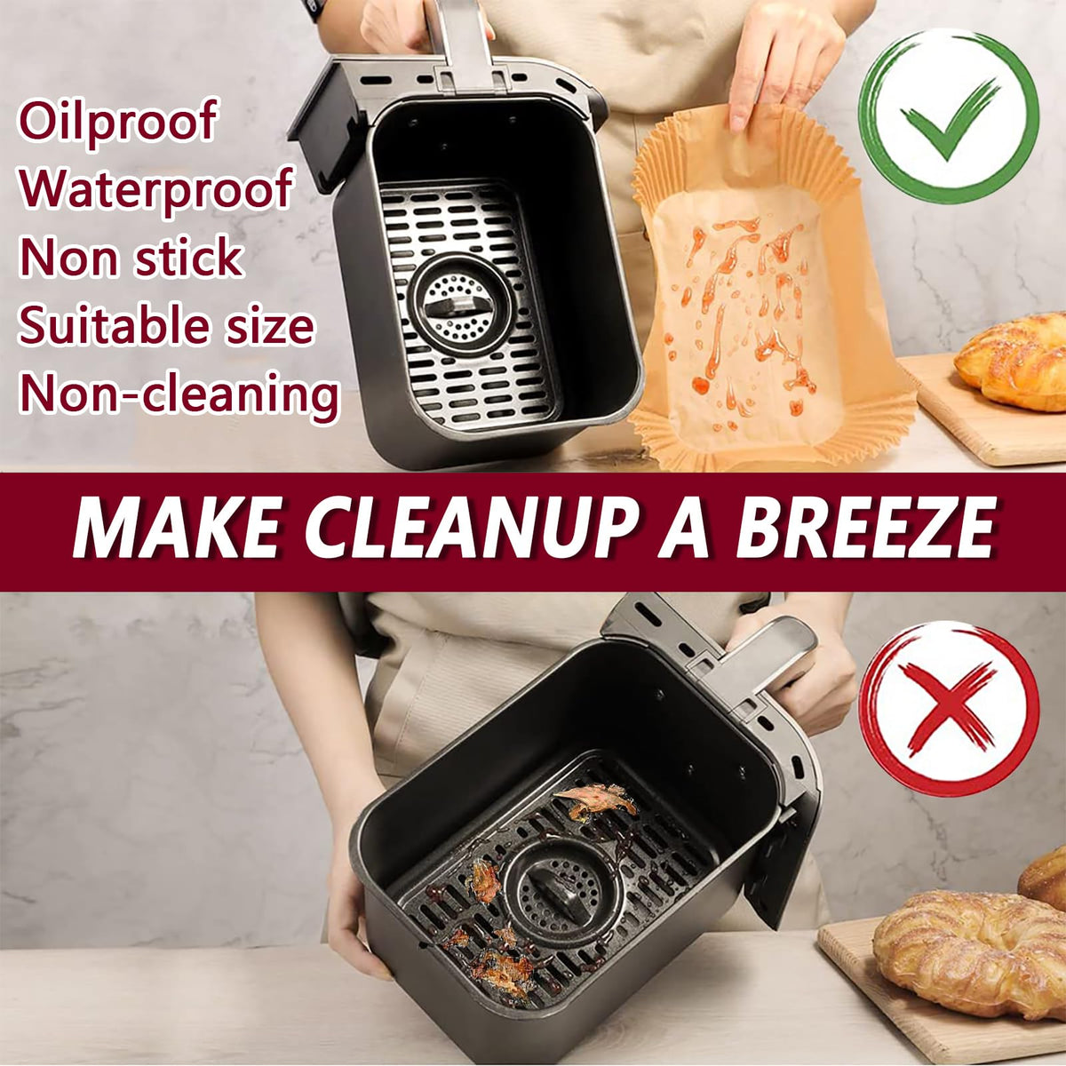 ZOWVAAM ChefMan 6Qt dual-basket liners guard interiors during frying and baking.