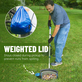 Zozen Nut Gatherer dump outlet design prevents spills during dumping