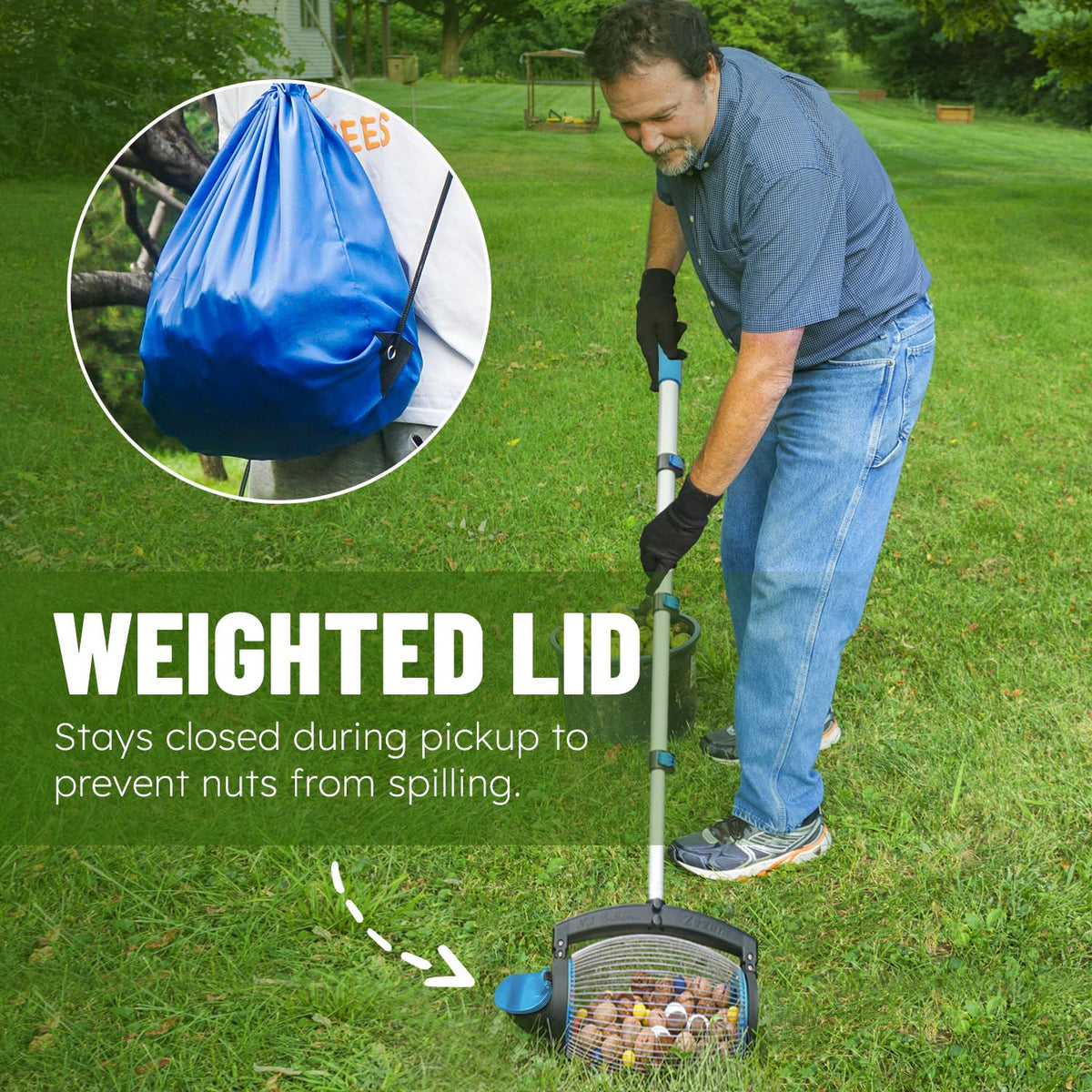Zozen Nut Gatherer spherical basket gently cradles nuts during collection.