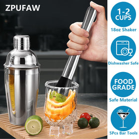 ZPUFAW shaker with strainer and jigger, perfect for home bartending.