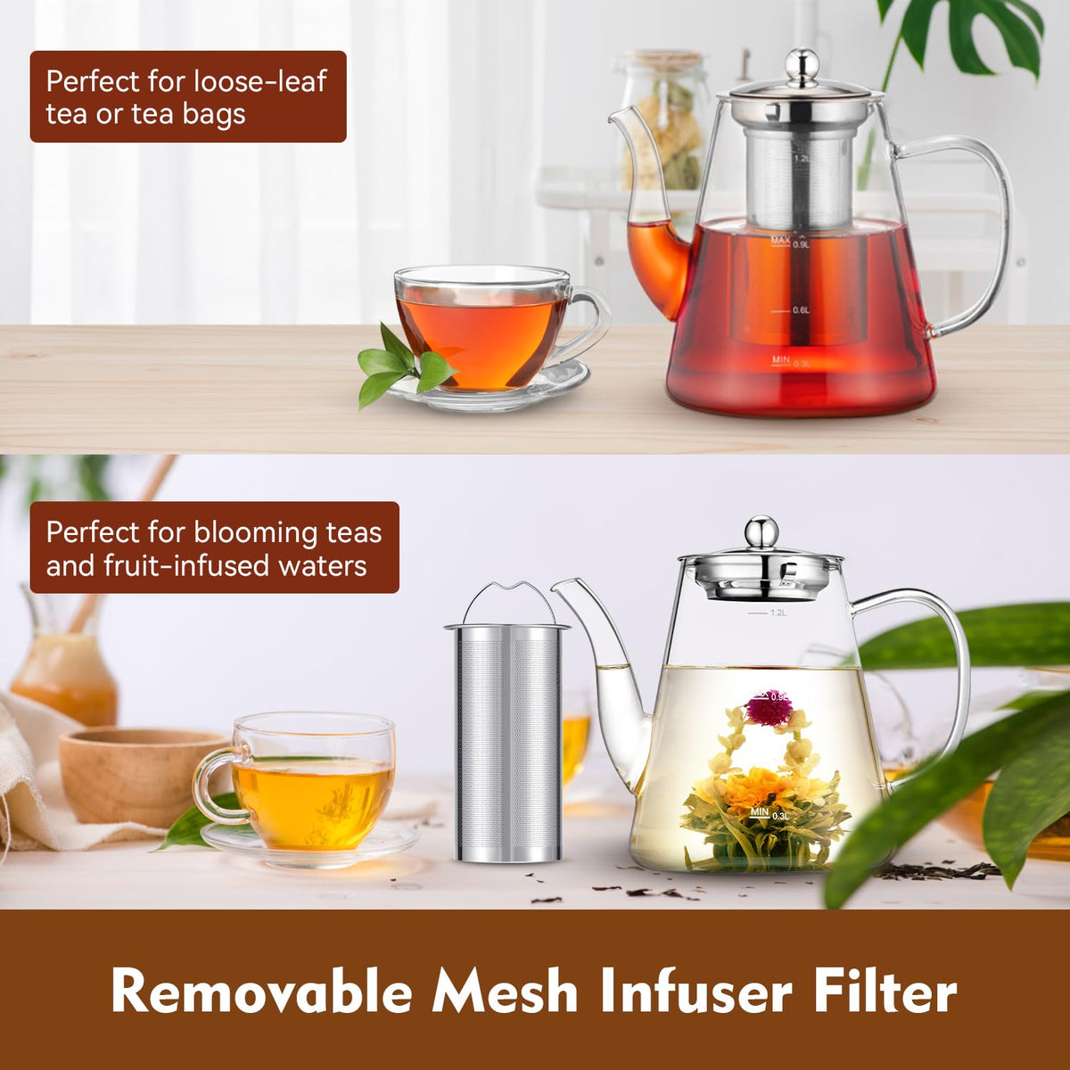 Zpose teapot with ergonomic handle ensures comfortable pouring every time.