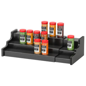 Zri Bamboo 3-tier expandable spice rack with full-width cabinet display for organized spices.