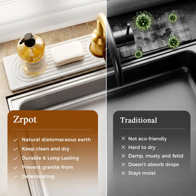 Zrpot diatomite mat dries quickly around faucet area
