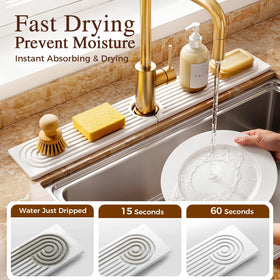 Zrpot stone faucet mat organizing soap and sponges at sink