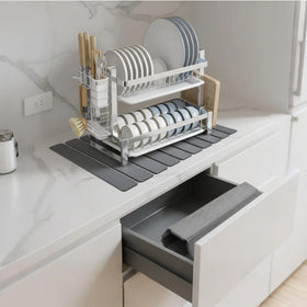 ZSWLXLW dark-gray drying mat blends with modern kitchens.