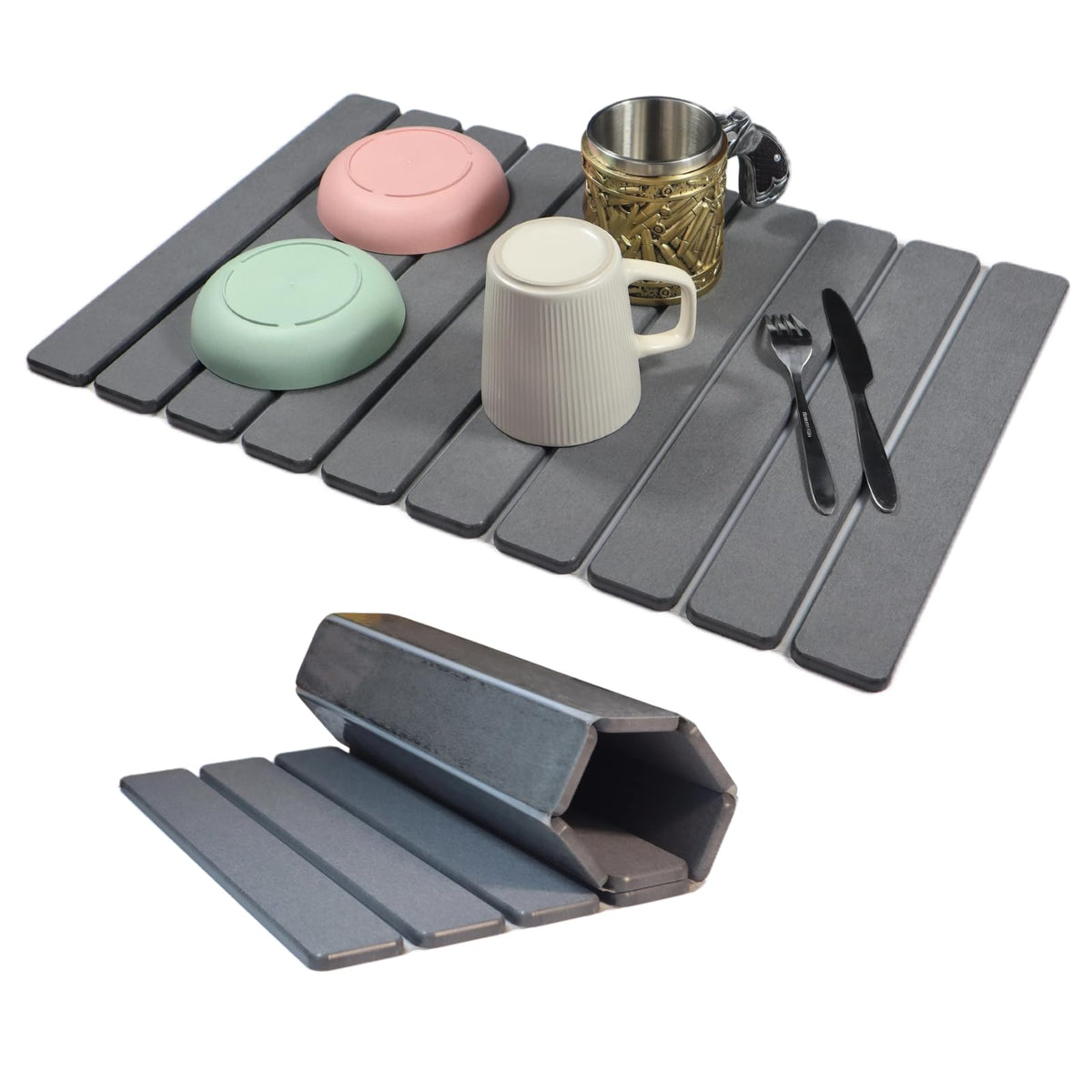 ZSWLXLW large stone dish drying mat laid flat for countertop drying.