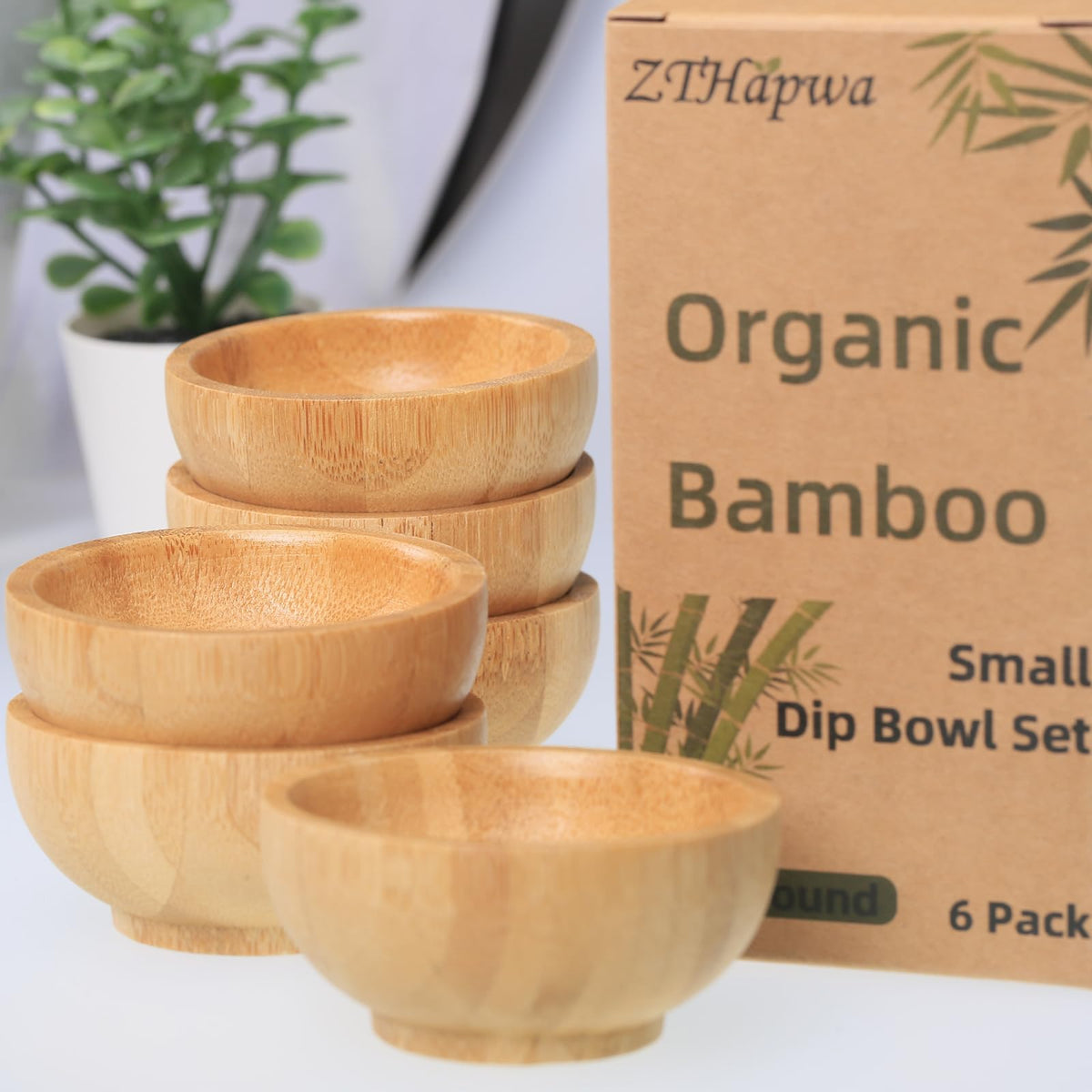 ZTHapwa bamboo dipping bowls 2.5 inches, ideal for individual sauces.