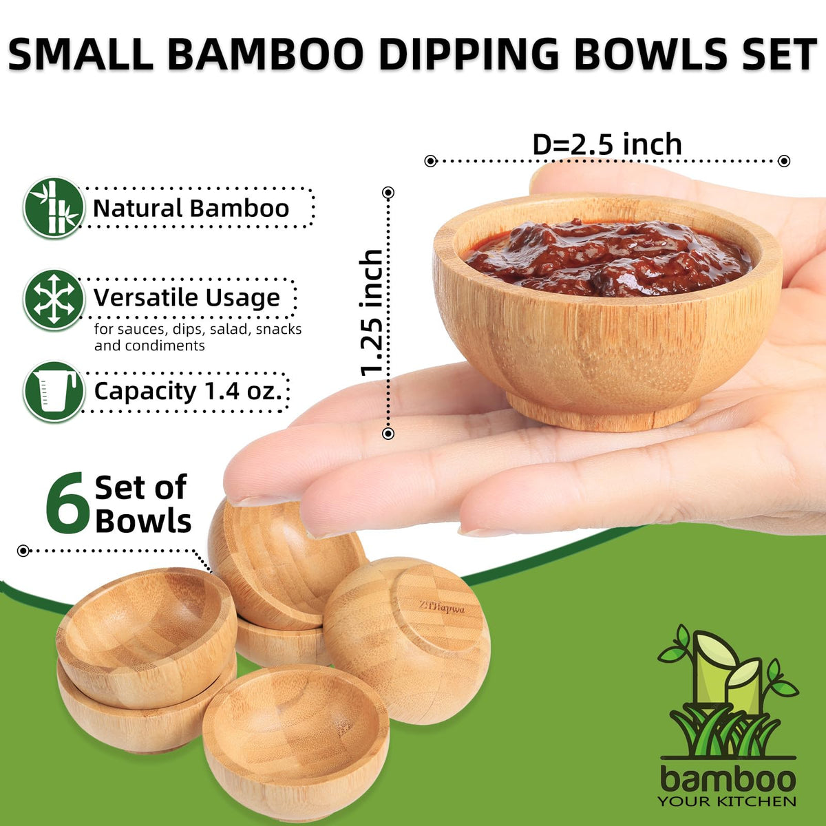 ZTHapwa condiment bowls in bamboo, perfect for dips and toppings.
