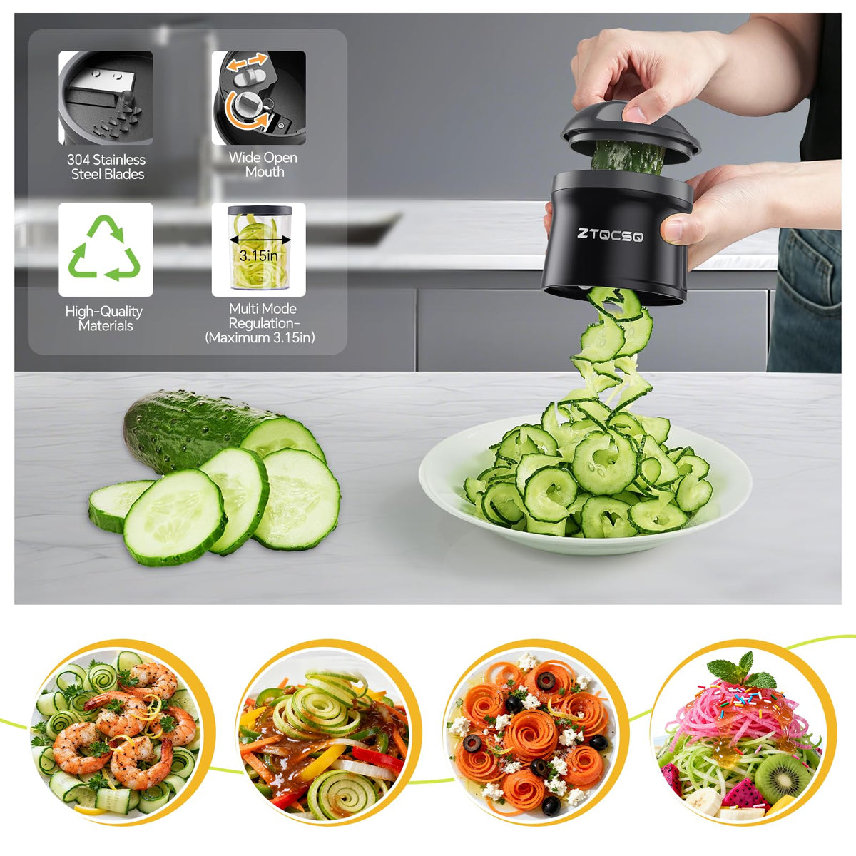 ZTQCSQ vegetable spiralizer container lid keeps noodles fresh and mess-free
