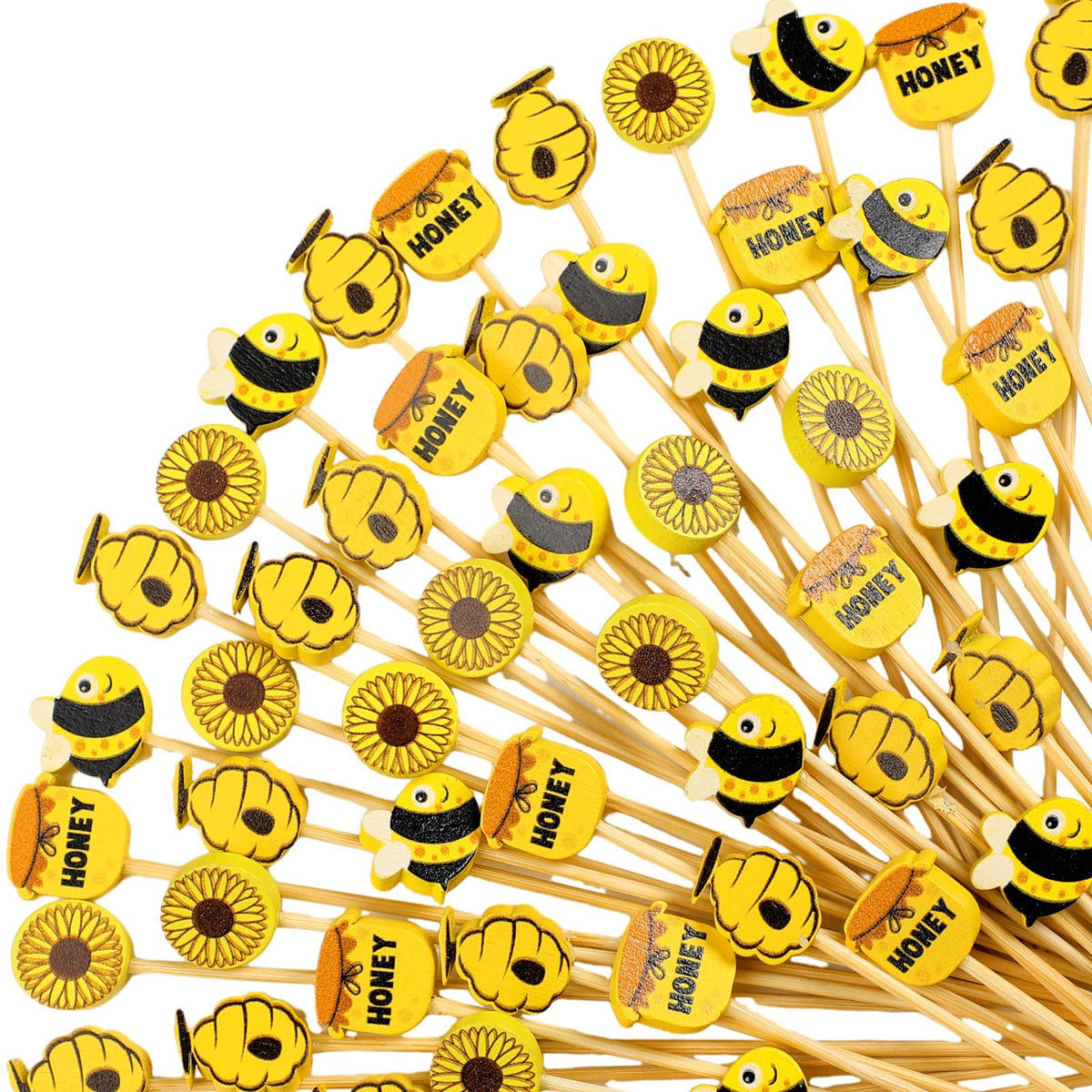 Zubebe Summer Bees sunflowers picks add playful garnish to fruit and cupcakes