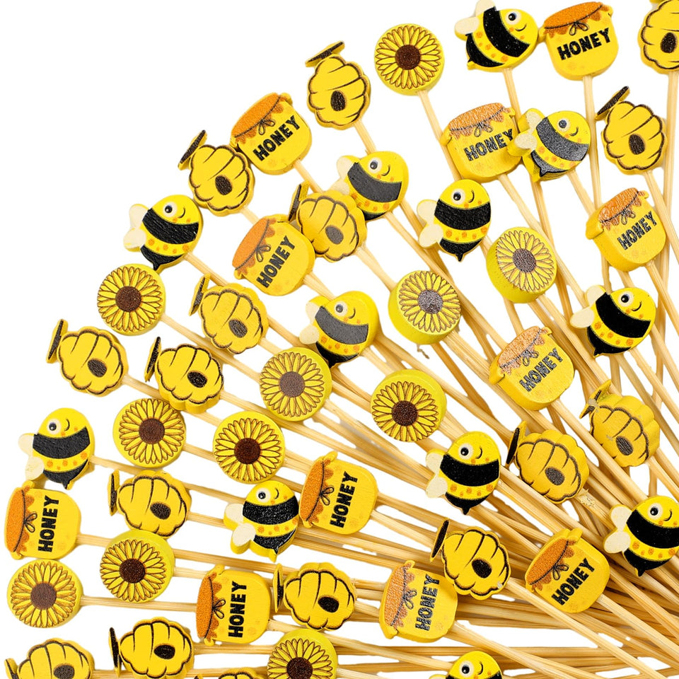 Zubebe Summer Bees sunflowers picks add playful garnish to fruit and cupcakes