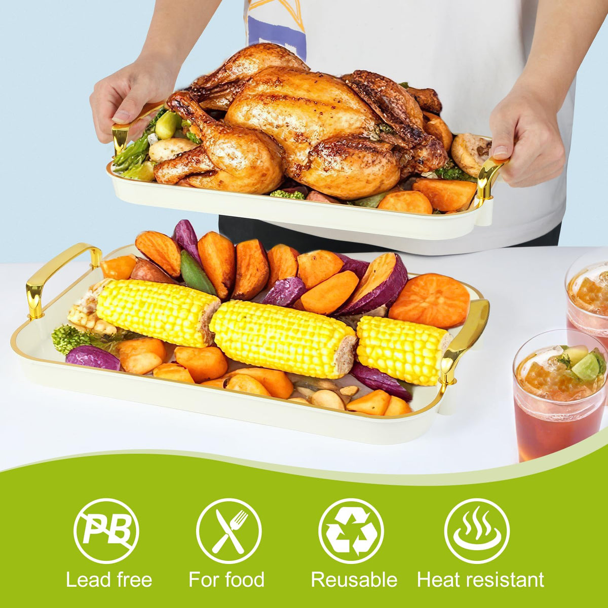 Zufudo high-density plastic trays resist drops better than porcelain.