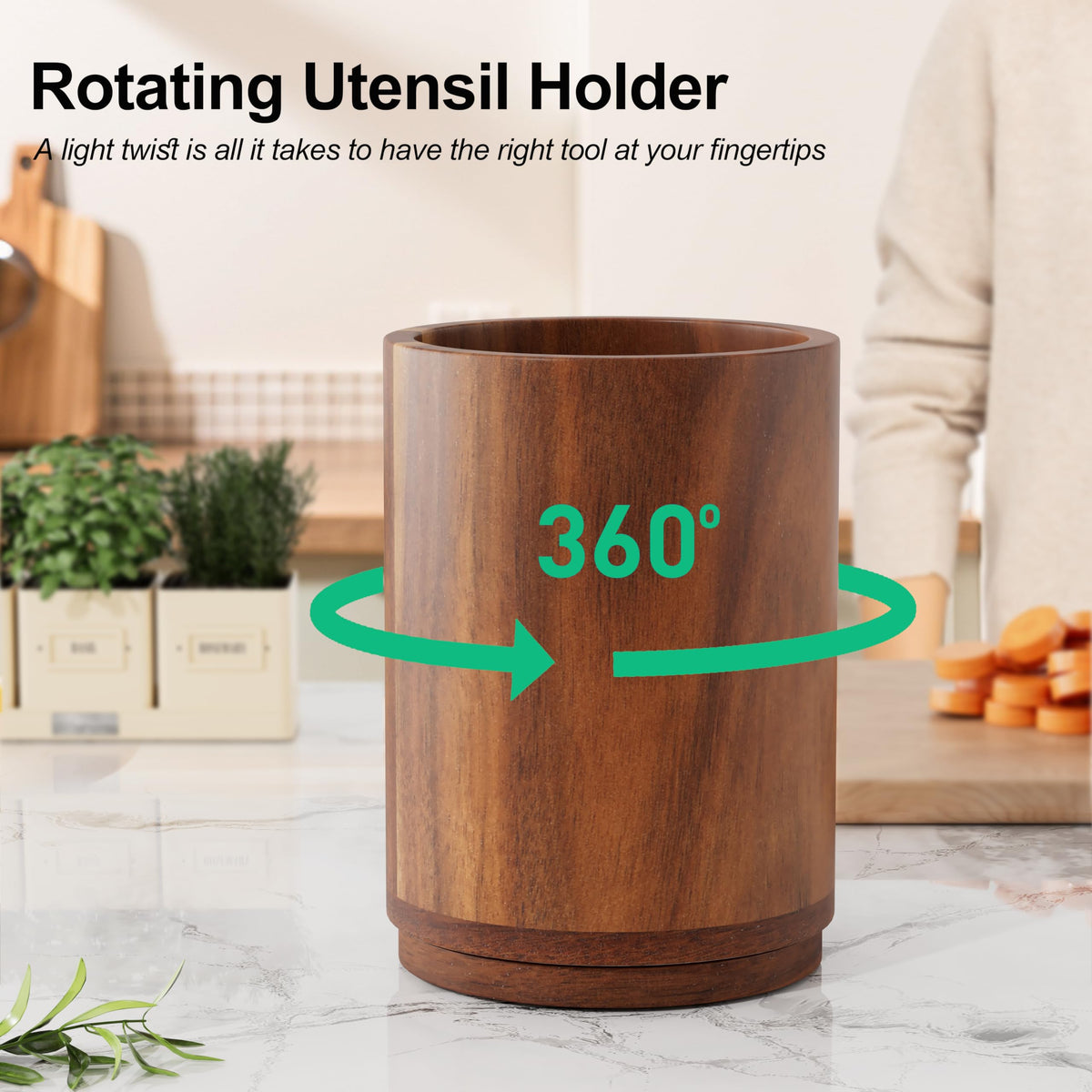 ZUJJAFY Utensil Holder acacia-wood adds natural warmth to your kitchen decor