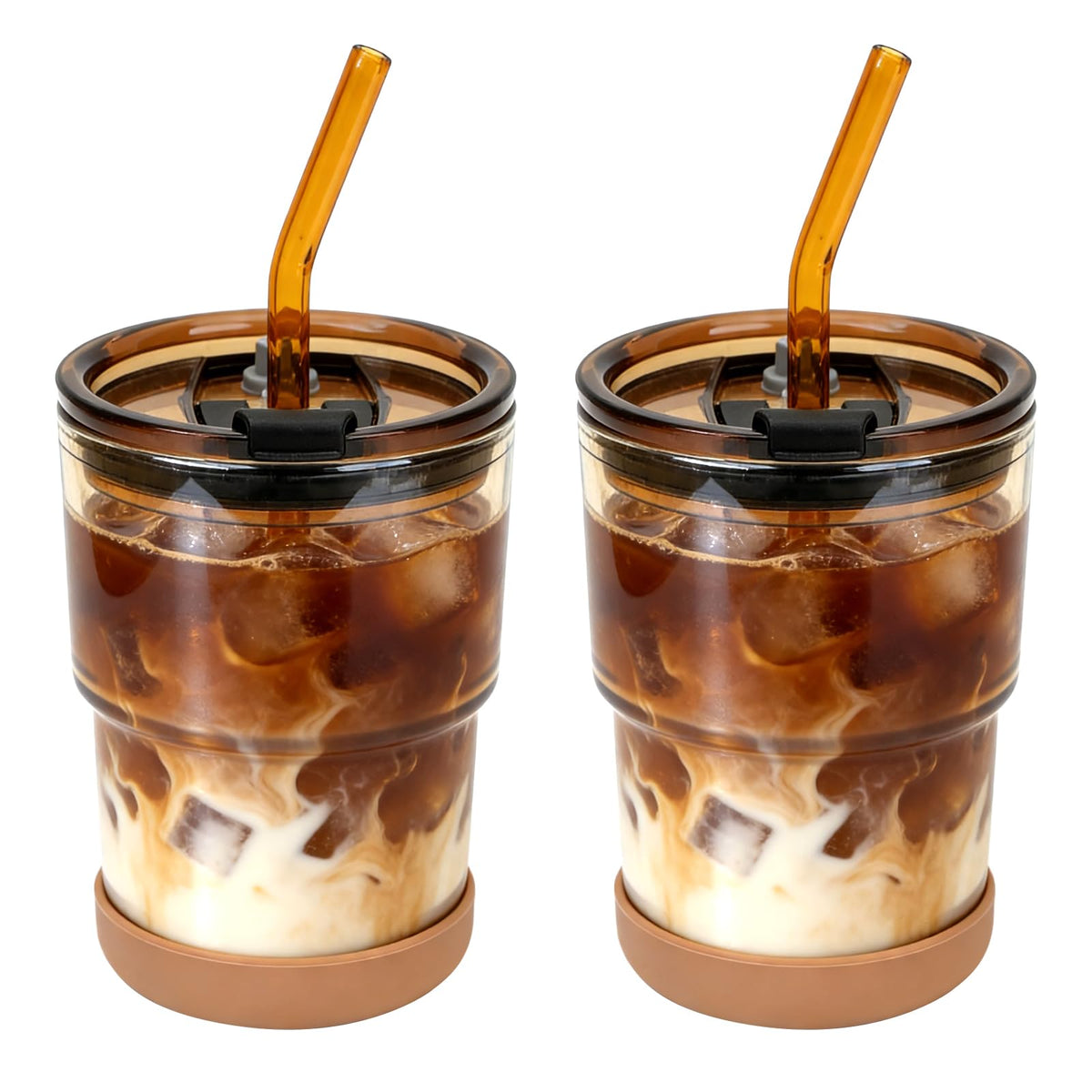 Zukro 13 oz glass iced coffee cup with lid and straw for spill-free on-the-go enjoyment