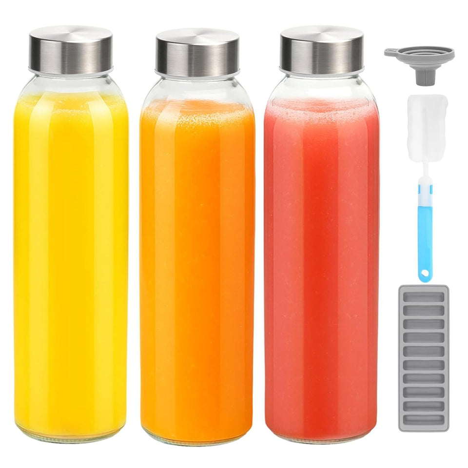 Zukro 18 oz glass juice bottle with lid, BPA-free for fresh drinks on the go.