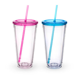 Zukro 32oz clear acrylic tumbler in red-blue pack, ideal for cold beverages on the go.