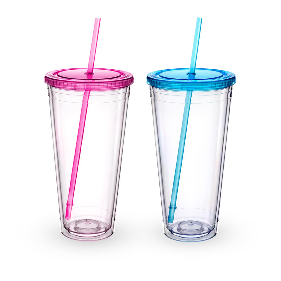 Zukro 32oz clear acrylic tumbler in red-blue pack, ideal for cold beverages on the go.