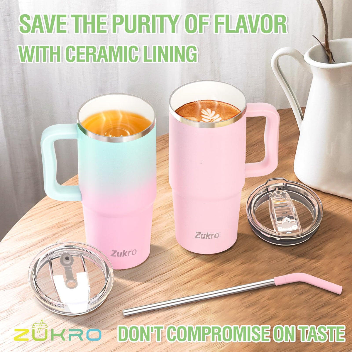 Zukro double-wall vacuum insulation keeps drinks hot or cold