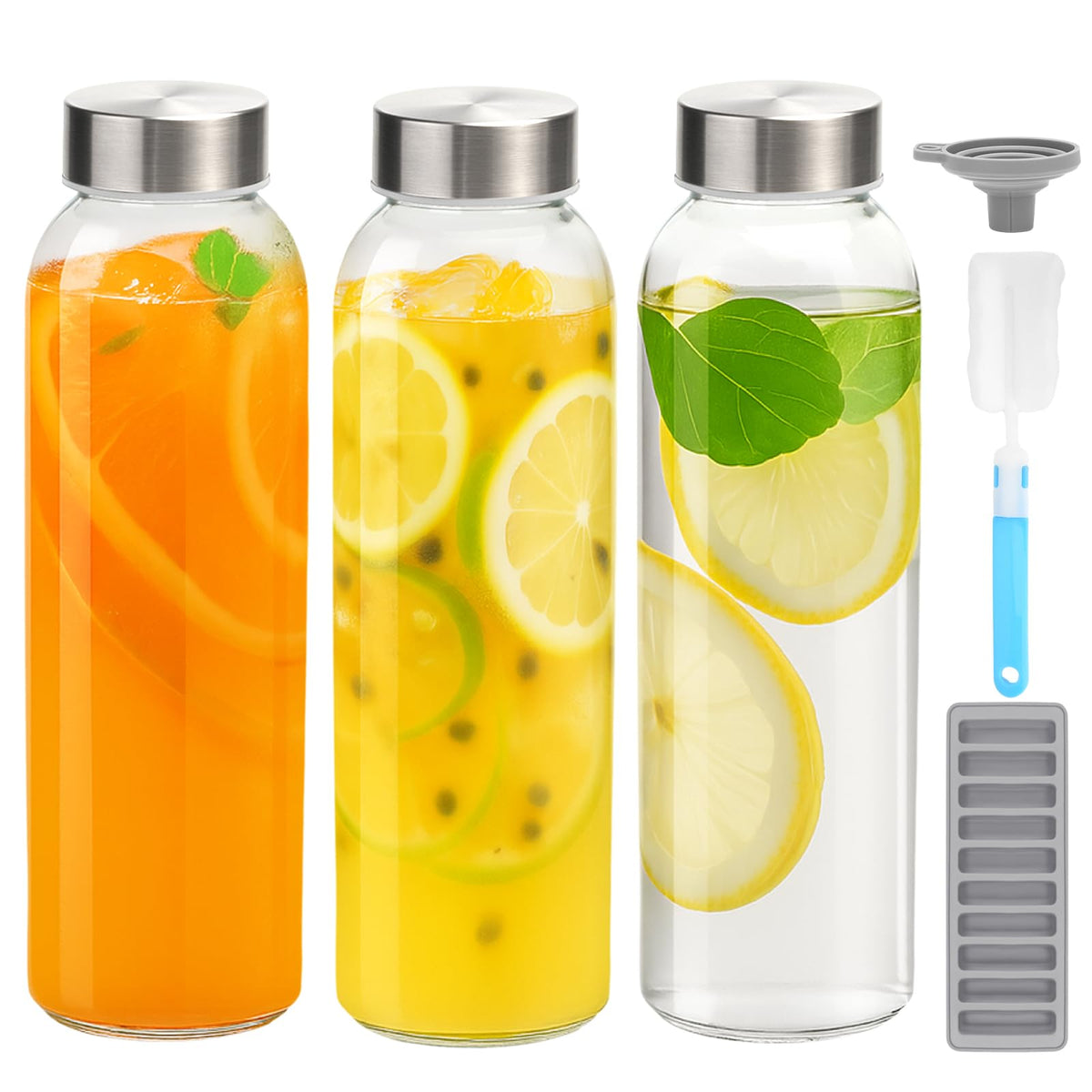 Zukro glass juice bottle 24oz with airtight lid for spill-free transport