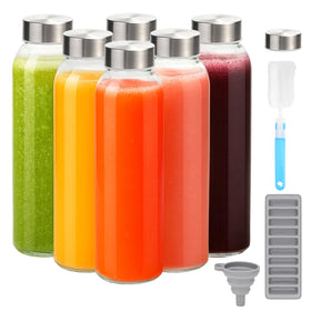 Zukro 24 oz glass juice bottles six-pack, sleek and reusable for daily beverages
