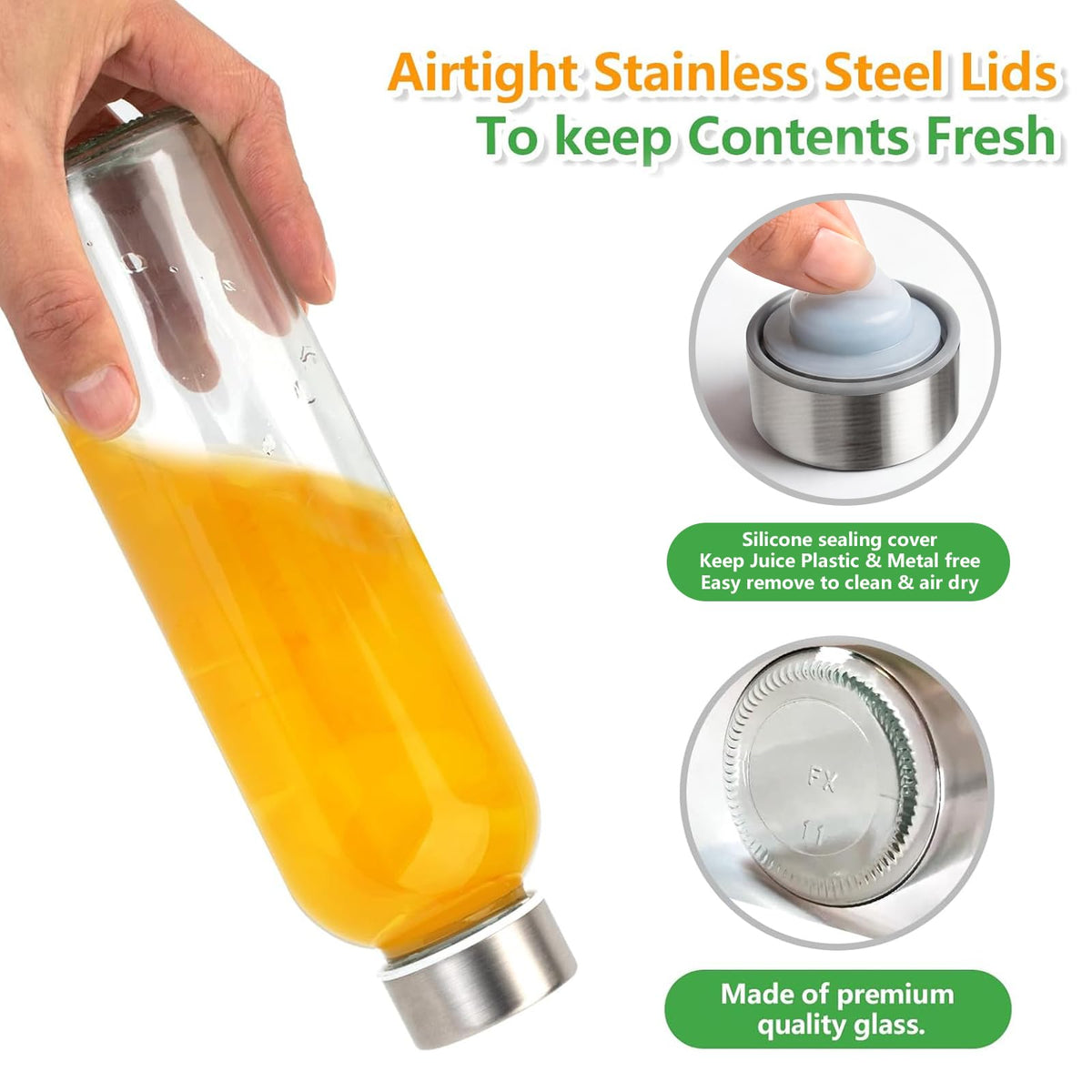 Wide-mouth glass bottle for easy filling and quick cleanup.