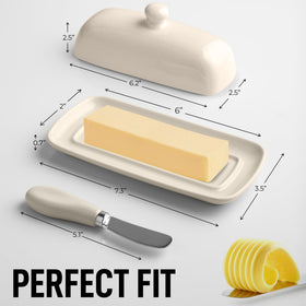 Zulay butter dish knob handle close-up highlighting secure lid design.
