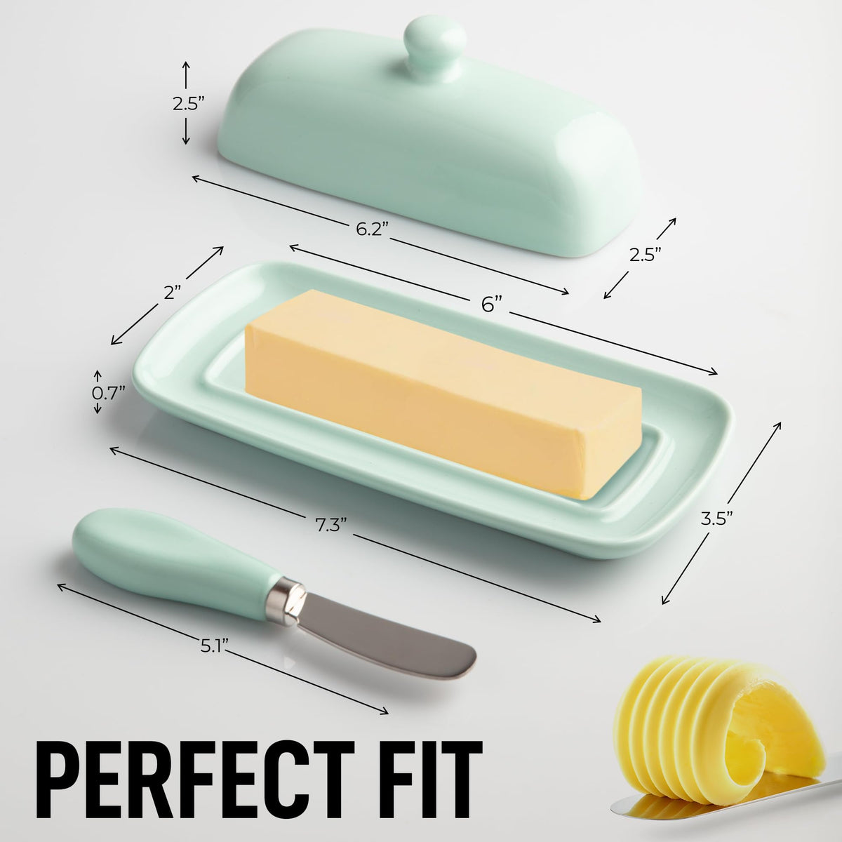 Zulay mint butter dish with knob lid adds an elegant countertop display