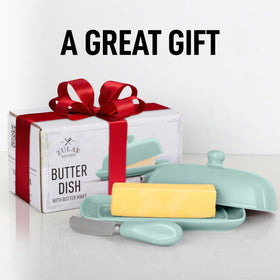Porcelain butter dish withstands microwave, oven, and freezer for versatile use